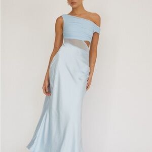 Spring Wedding Guest Light Blue One-Shoulder Dress